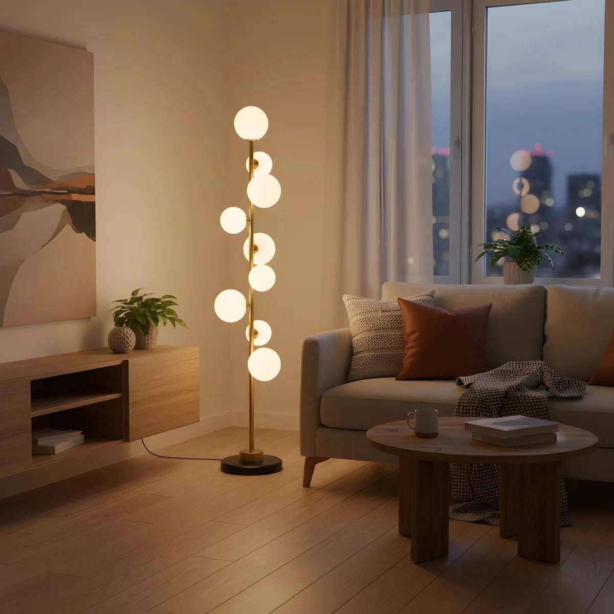 Vloerlamp Ravena – Marmer – Brushed Gold – 9 Lichtpunten – 165 cm